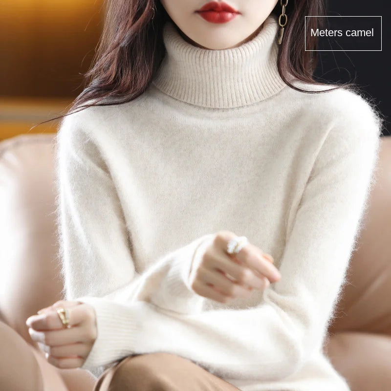 New Women's Clothing For Autumn/Winter 2024 100% Mink Plush Turtleneck Pullover Sweater Ladies Cashmere Sweater Dbr-018