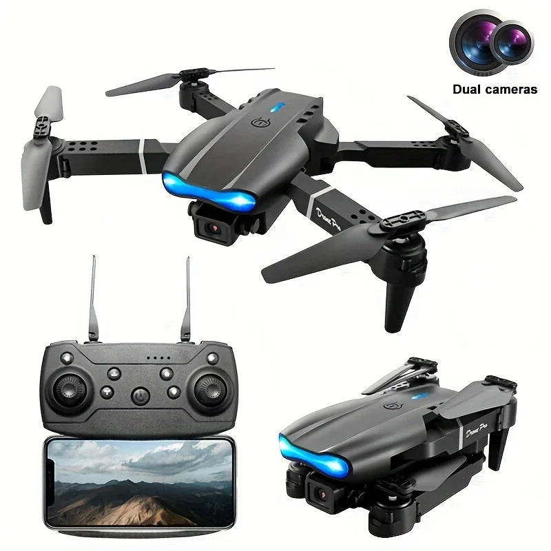 Mini Foldable RC Quadcopter E99  - Dual Camera Aerial Drone with 4K HD, Hold Mode & LED Lights | WIFI Remote Control Toy