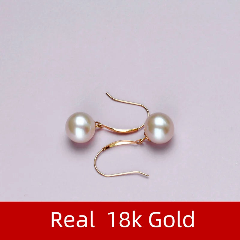 NYMPH 18K Gold Pearl Jewelry Set Natural Freshwater Pearl Necklace Pure AU750 Earrings for Women Wedding Gift t424