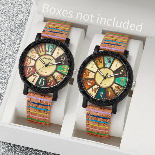 2PCS/Set Women's Watches Casual Leather Band Female Analog Quartz Watch（Without Box）