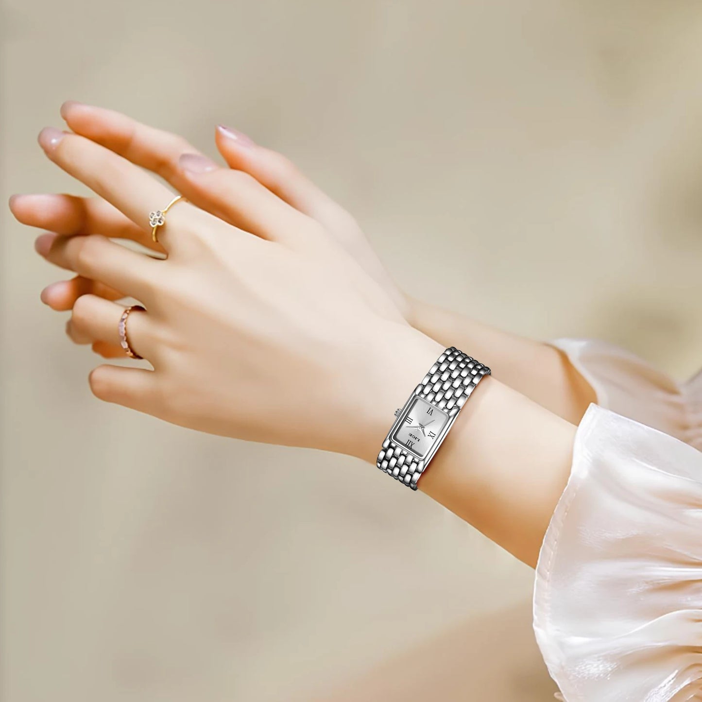 LIGE Light Luxury Retro Rectangle Classic Watches For Women Fashion Stainless Steel Womens Watch Vintage Quartz Wristwatches+Box