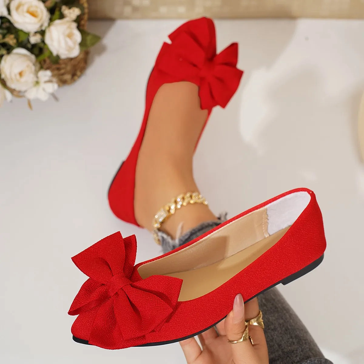 Women Flats Bowtie Pointed Toe Shoes Female Walking Dress Shoes Spring Fashion Casual Footwear Shallow Zapatillas Mujer