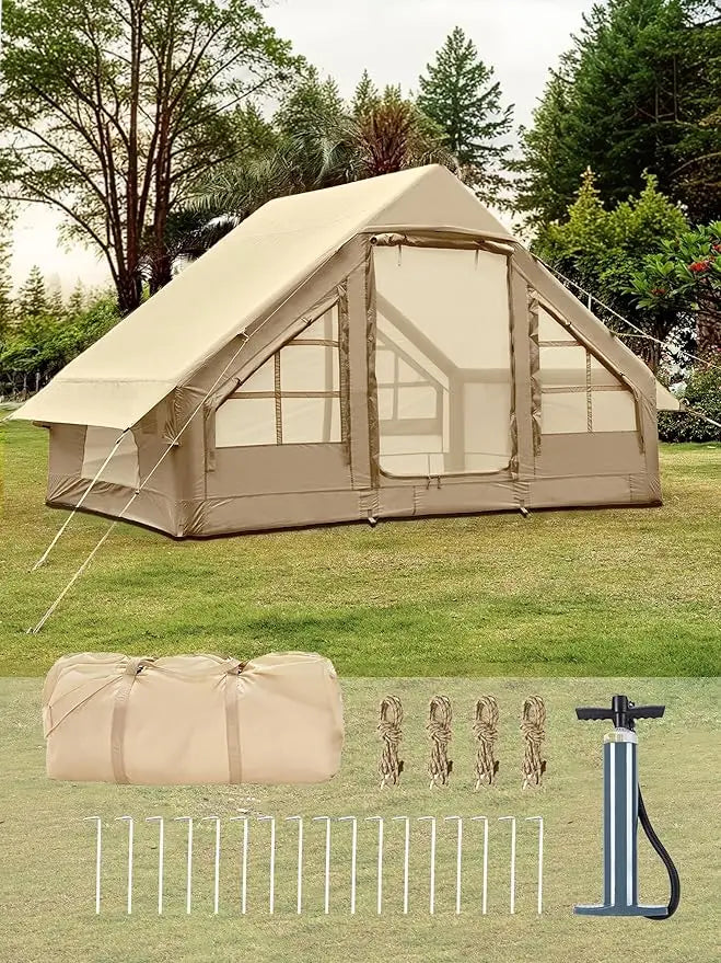 Portable Air-Inflatable Camping Tents: Waterproof Family Glamping Shelter with Hand Pump