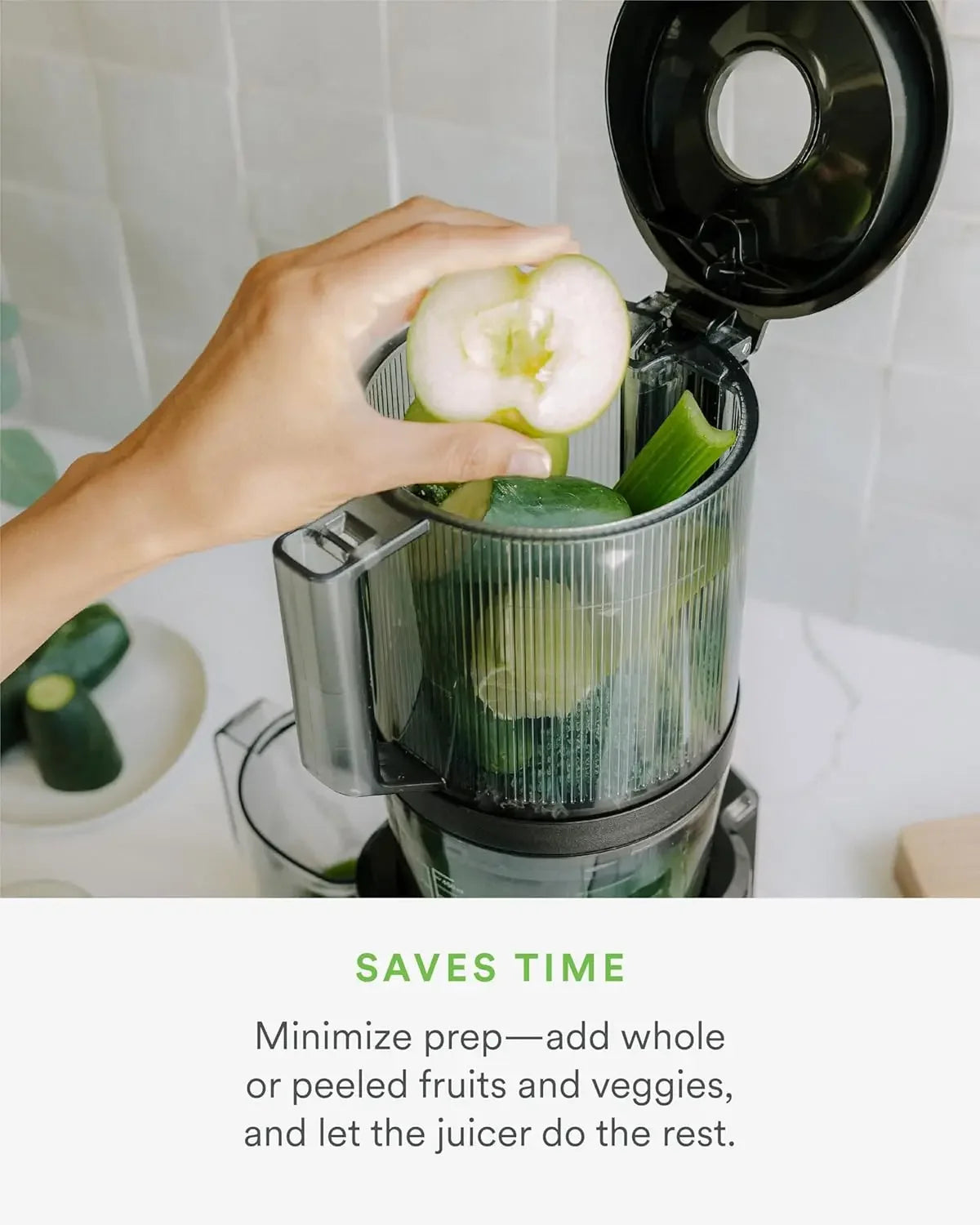 J2 Cold Press Juicer – Self Feeding for Hands-Free Operation with Wide Mouth Hopper
