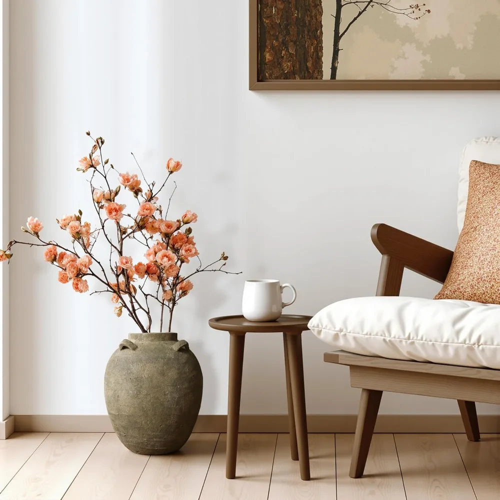 Rustic Ceramic Flower Vase, 15 Inch Tall Brown Terracotta Cauldron Vase for Living Room Decor, Large Floor Vase Home Déc