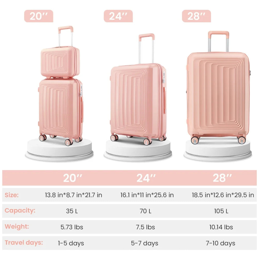 4 Piece Luggage Set Hard Shell Expandable Suitcases with Spinner Wheels TSA Lock Travel Suitcase Rolling Luggage 14/20/24/28Inch