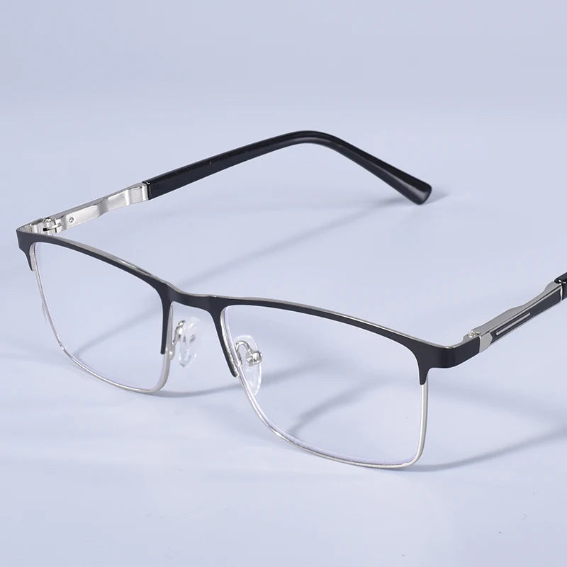 Anti Blue Light Men Reading Glasses Metal Full Frame Business Eyeglasses For Men Square Double Color Reading Eyewear +100+150