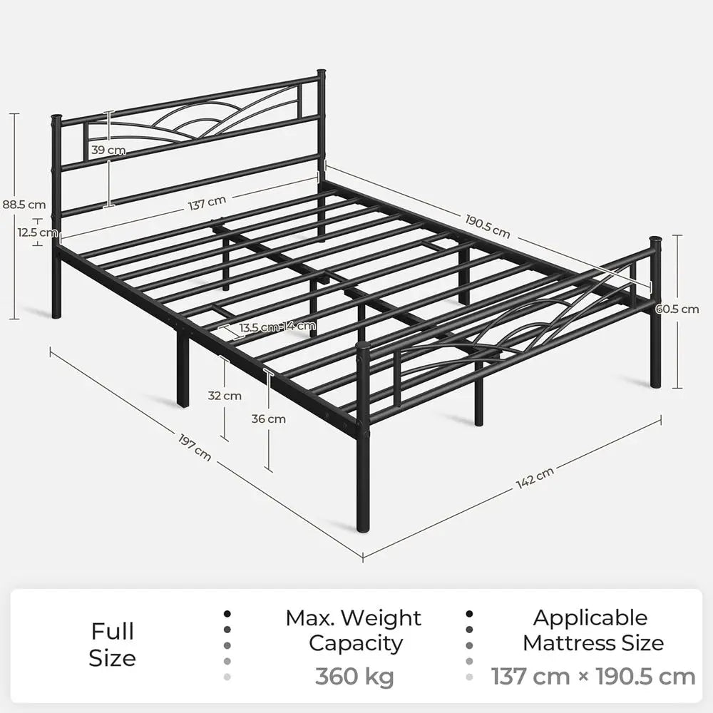 Metal Full Size Bed Frame with Cloud Design, Headboard, Footboard, Storage, No Box Spring Needed, Black