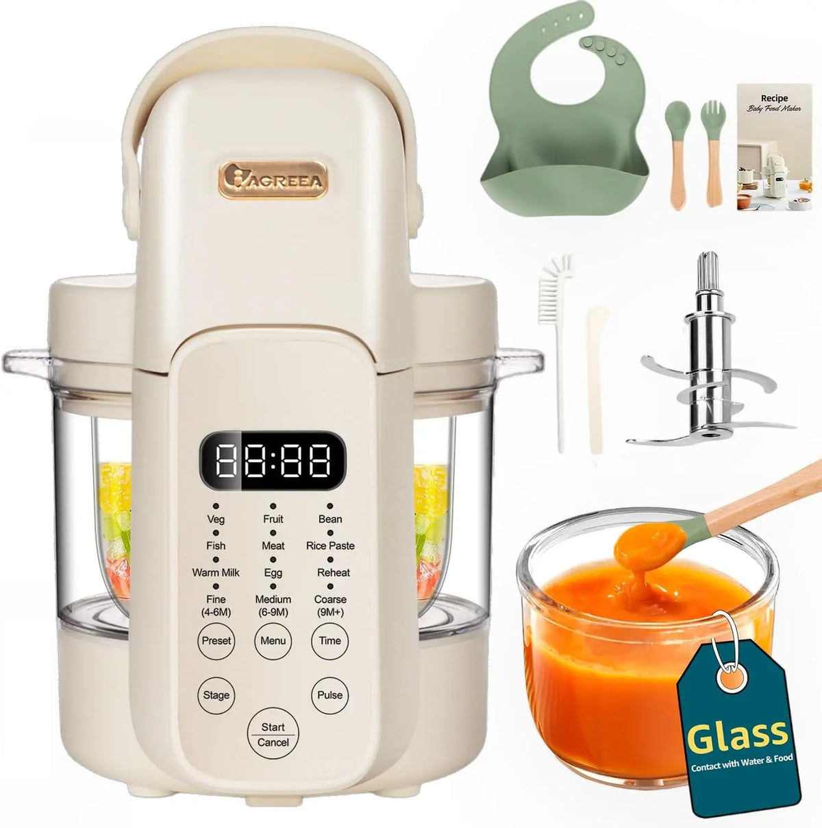 Glass Baby Food Maker, One-Step Steamer & Blender for Healthy Homemade Puree, 3 Age Stages, BPA-Free