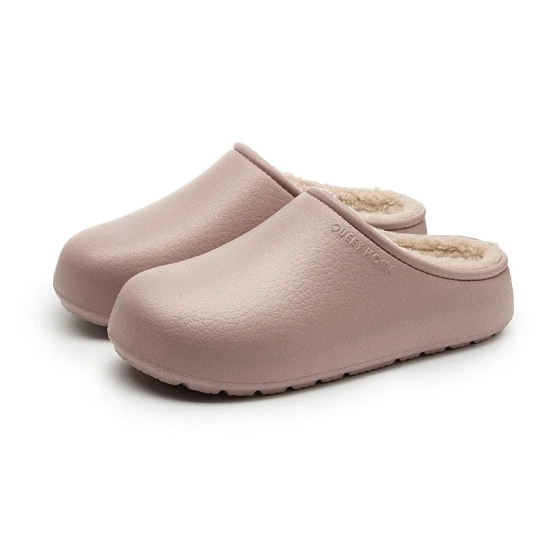 Women's Waterproof Winter Slippers Non Slip Plush Warm House Shoes Indoor Outdoor Soft Comfortable Lined Couple Shoes