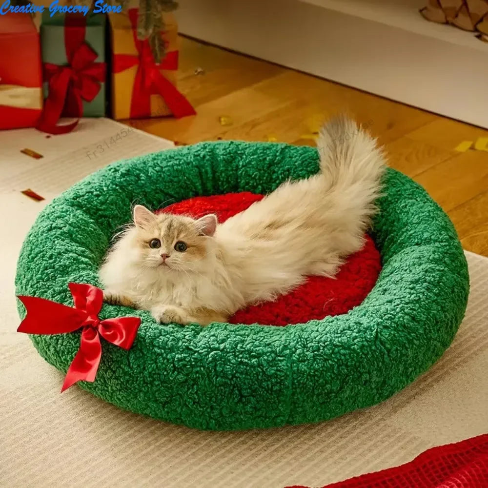 Christmas Cat Nest Thickened Pet Puppy Mats for Christmas Christmas Eve Cat Dog Socks Nest  Pet Furniture Semi Closed Cat House