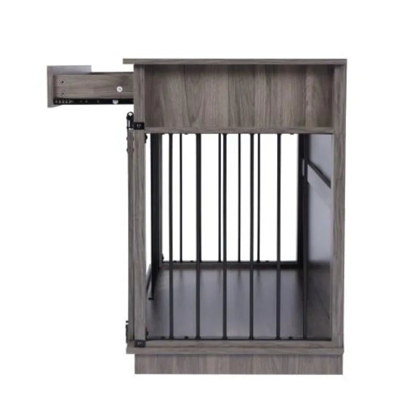 Single Pull Indoor Pet Cage SG Wood Stainless Steel Dog Kennel Modern Gray Kennel Furniture Pull Out Design For Medium Large Dog