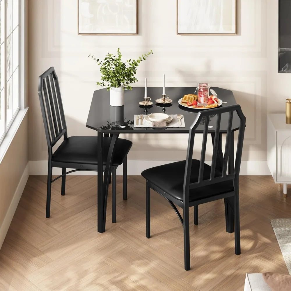 Dining Table Set for 2, Kitchen Table Chairs Set of 2 with Ultra Comfortable PU Cushion, Dining Room Table Set for 2 Furniture