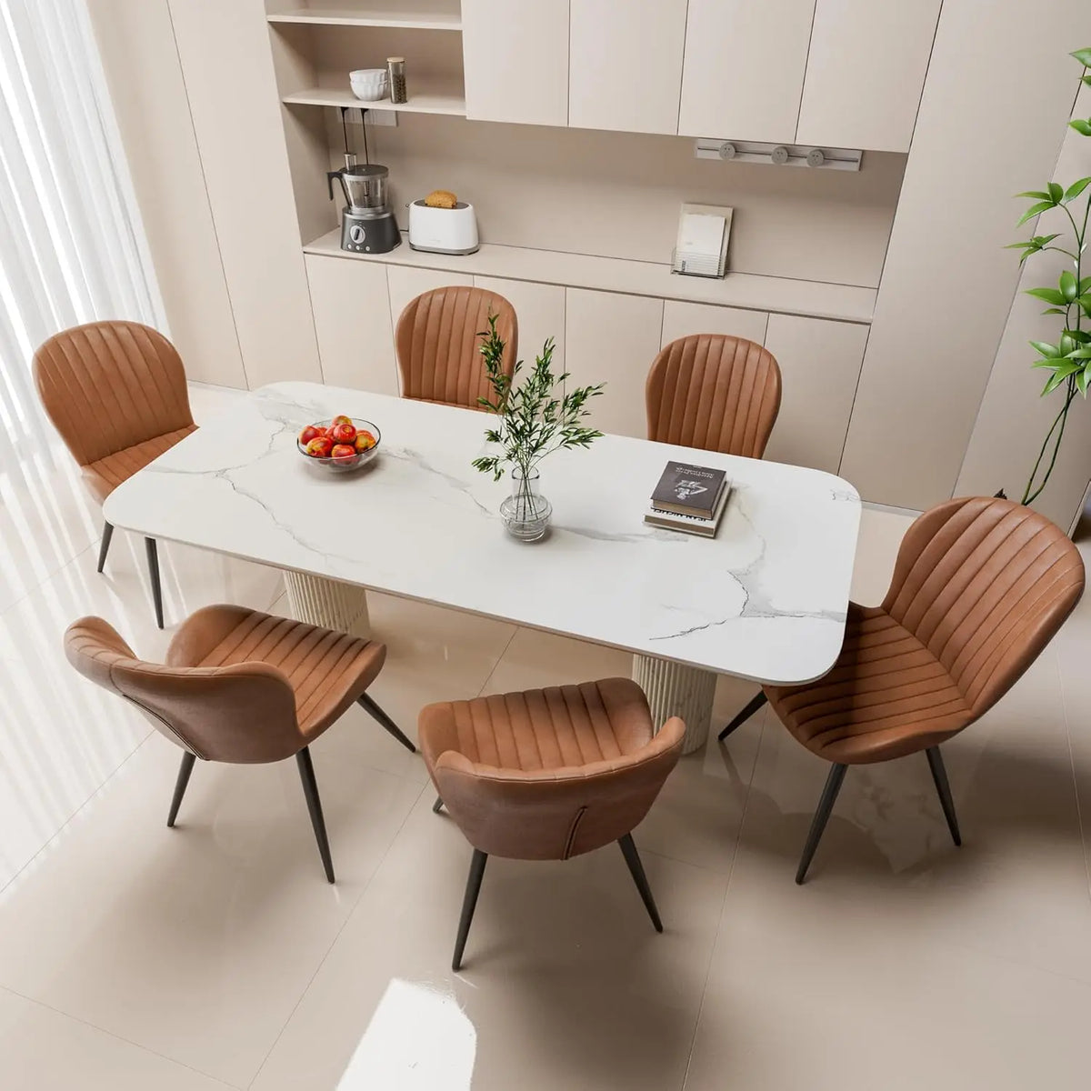 Dining Chairs Set of 6, Modern Dining Room Chairs Comfy Backrest Thick Upholstered Kitchen Chairs 19IN Height with Metal Legs