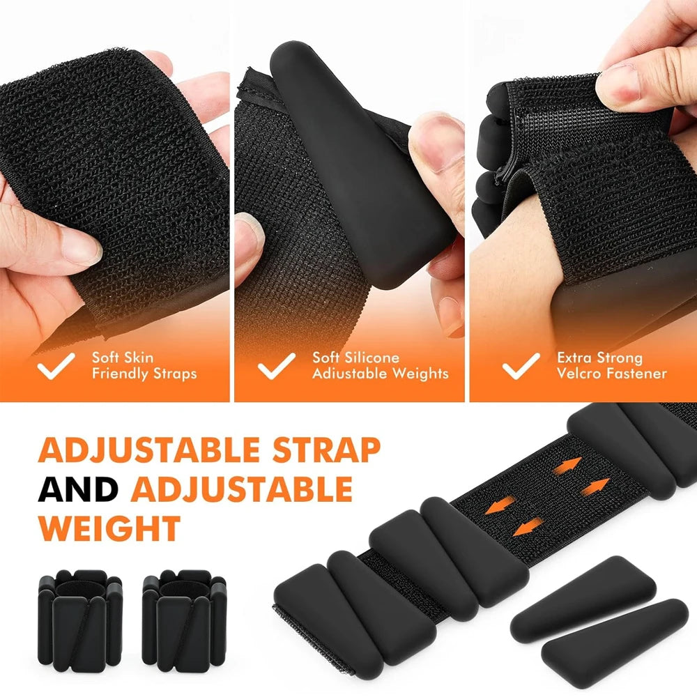 1Pair 2-4lbs Adjustable Wrist Ankle Weights - Silicone Strength Training Bracelets for Yoga Running Swimming - Women & Men