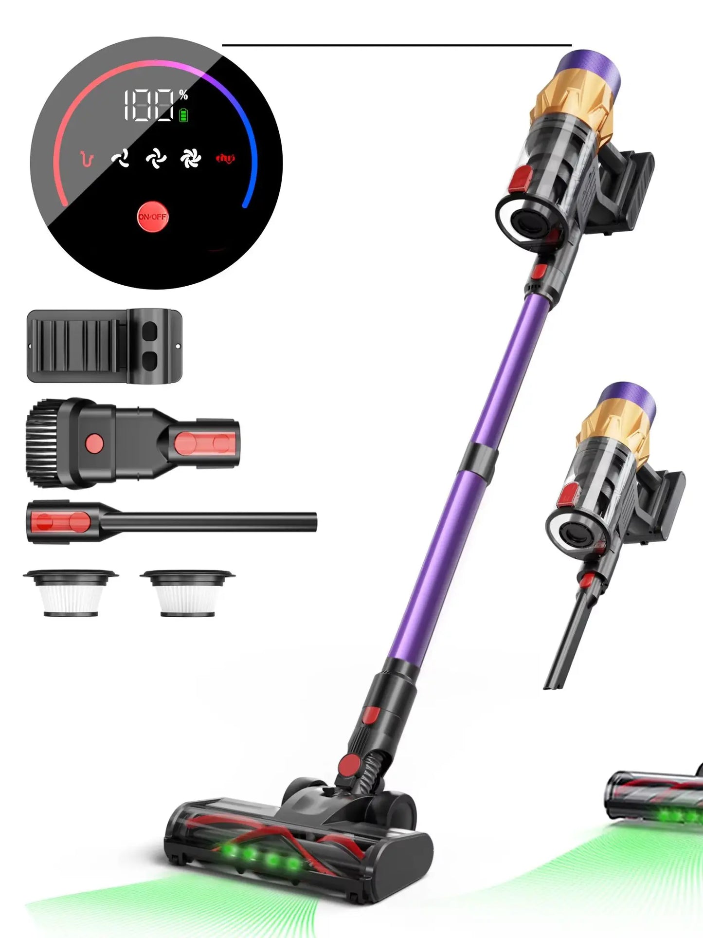 Cordless Handheld Vacuum Cleaner V18 Purple,45KPA,Touch Screen,Smart Dust Sensor, for Home Bed Carpet Clean 1.2L