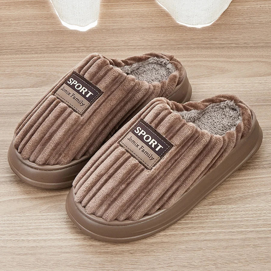 House Slippers For Men Furry Cozy Memory Foam Round Toe Couple Shoes Warm Winter Soft Plush Slippers