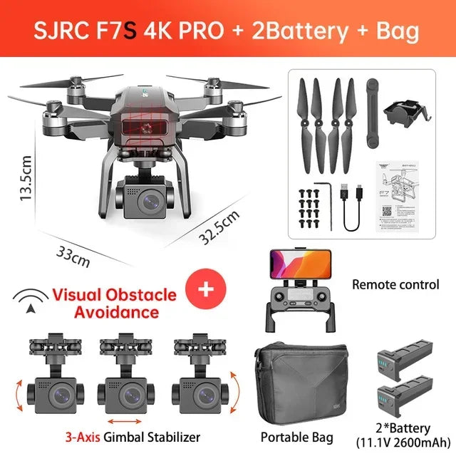 SJRC F7s 4K PRO Drone 4K obscatle avoidance GPS 5G WiFi 3-Axis Gimbal EIS FPV Brushless Quadcopter 3KM Obstacle Avoidance Dron
