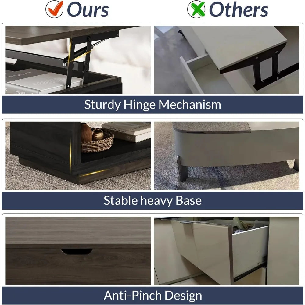 Coffee Table, Lift Top Coffee Table with Hidden Compartment and Open Storage Shelf, Central Table for Living Room, Home Office