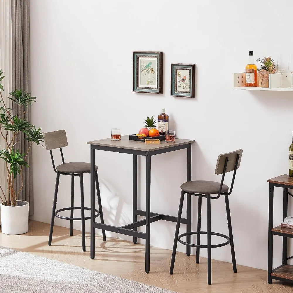 Counter Height 3-Piece Square Dining Set with PU Bar Stools and Backrests