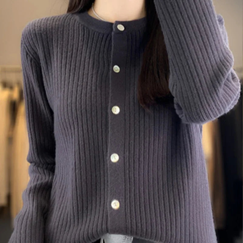 Autumn/Winter Knitted Cardigan Women's Casual Button-Up Long Sleeve Sweater Fashion Cardigan Simple Sweater-DR-2615
