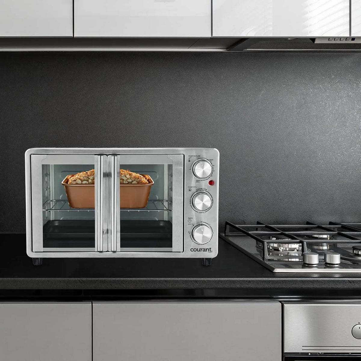 French Door Convection Toaster Oven & Broiler, Bake Broil Toast Oven, Fits 9x13’’ Aluminum Baking Pan, 6-Slices, 10’’ Pi