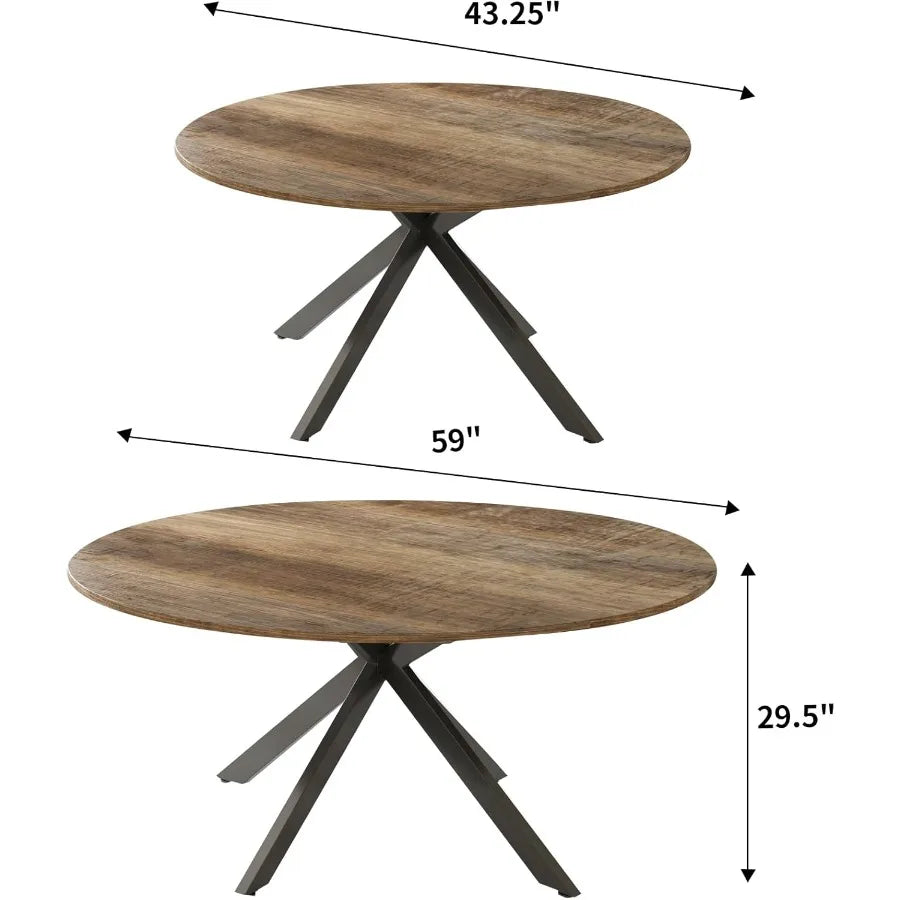 59Inch Extendable Round Dining Table for Dining Room 46 People Large Expandable Kitchen Dinner Tables with Oval Wood Top and In