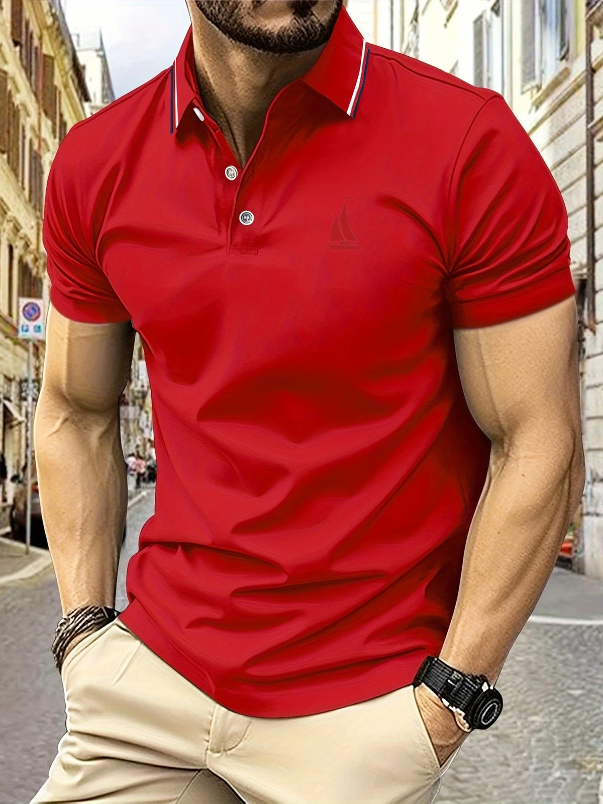 2025 New Men's Polo Shirt Sailboat Print Summer Lapel Stripes Men Short Sleeve Casual Breathable Light Luxury Cool T-Shirt