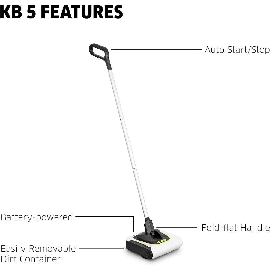 KB 5 Electric Floor Sweeper Broom, for Carpets, Hardwood Floors and Tiles, Lightweight and Cordless, Ideal for Fur, Hair, Dirt &