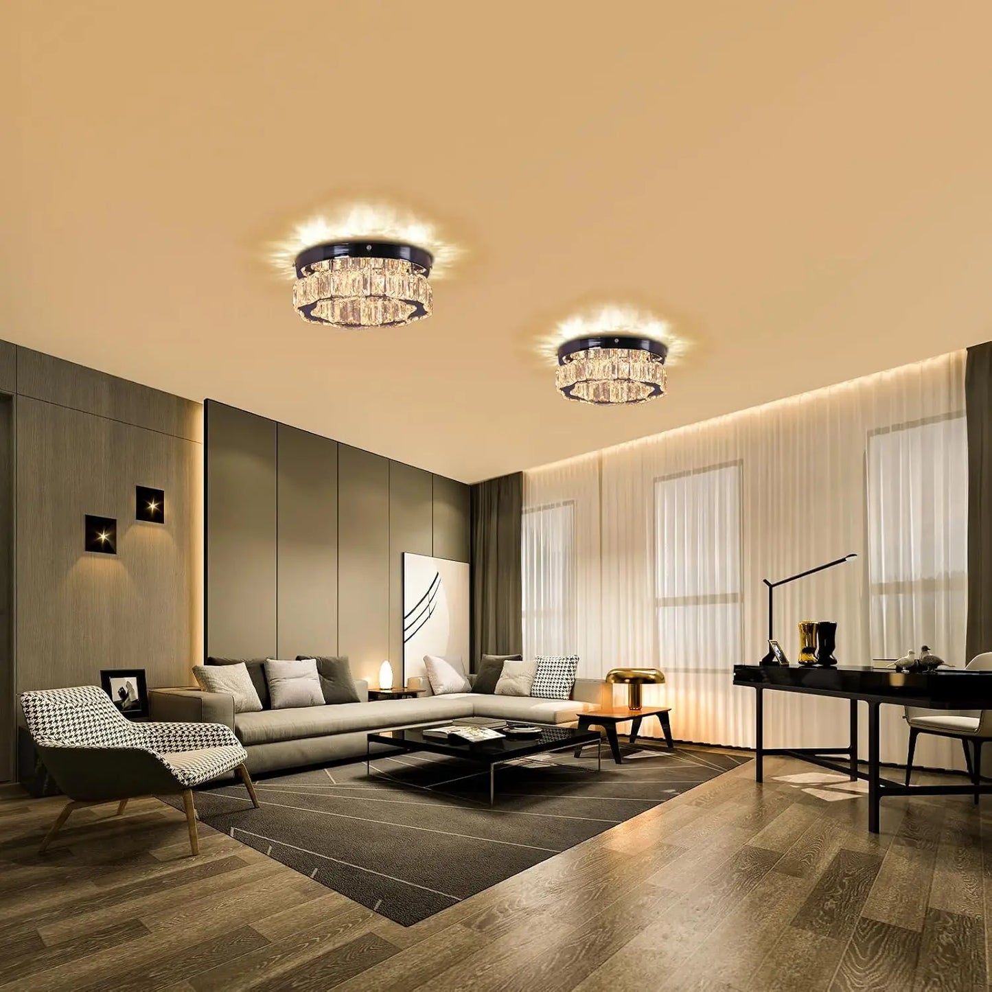 FRIXCHUR 19.7'' Crystal Chandelier Ceiling Light Living Room Modern Bedroom Chandeliers LED Flush Mount Light Fixture for Kitche