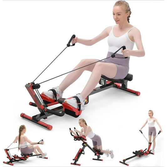 W_Rowing Machine, 4 in 1 Rowing and Ab Machine with 2 Levels of Workout Resistance, Quiet