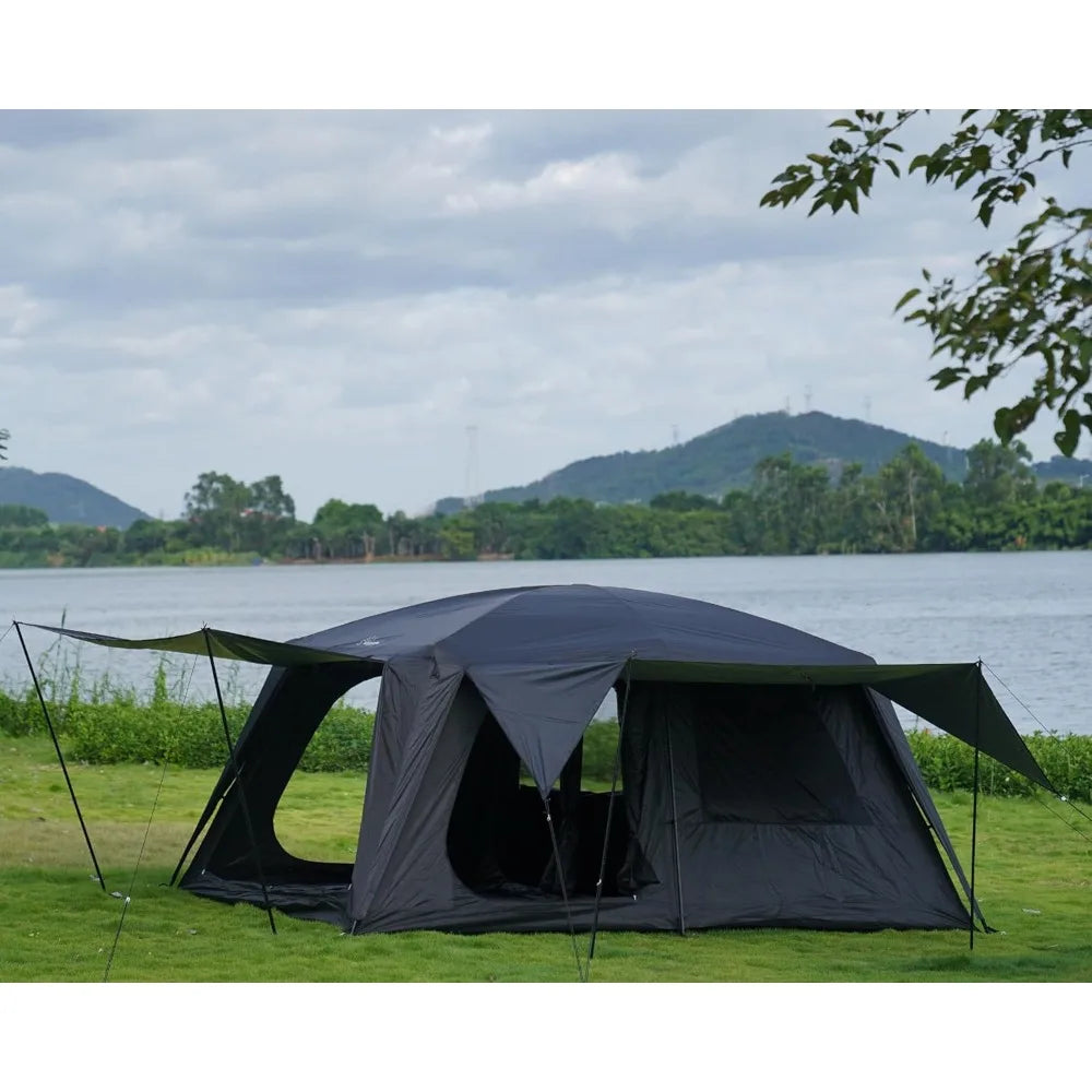 Large Family Cabin Tent for 4-6 People: 3 Door, 2 Room, Double Layer Waterproof, Portable Glamping Tent
