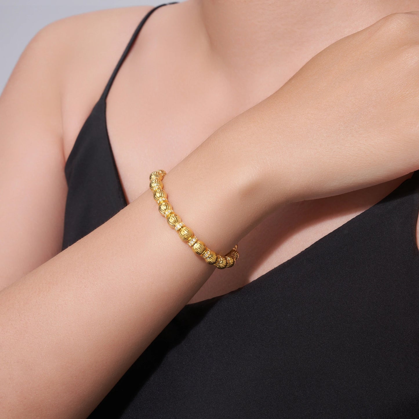 JIUZUAN Luxury Sparkling Moissanite Pumpkin Bead Bracelet S925 Silver Plated 18K Gold Matte Finish Wedding Moissanite Bracelet