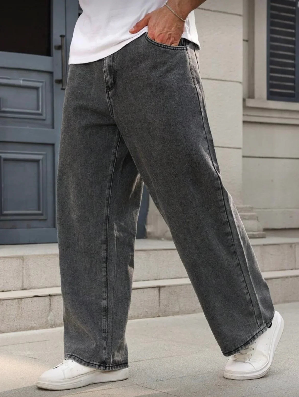 Men's Tapered Jeans - Dark Gray Slim Straight, Urban Commute & Casual Stylish Essential
