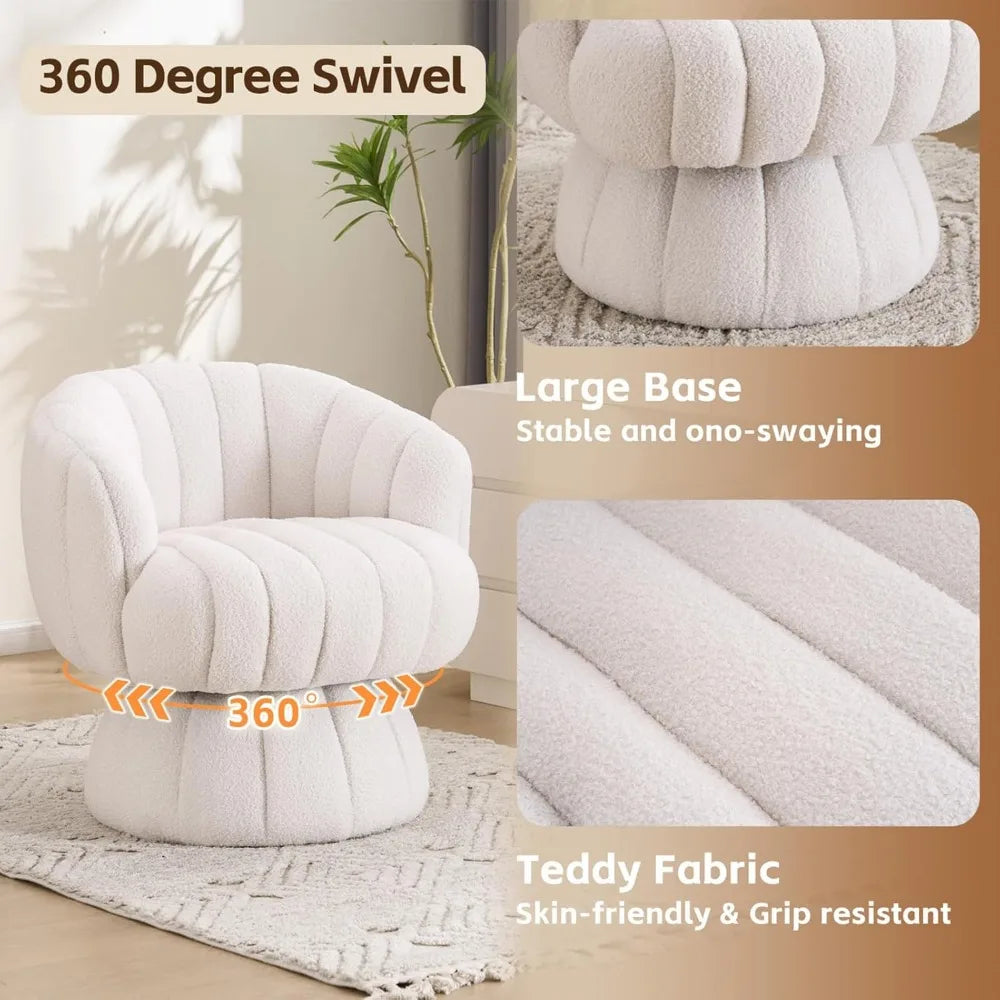 Vanity 360-Degree Swivel Accent Chair - Mid Century Modern Plush Round Makeup Chair, Relaxing Comfy Lounge Sofa Arm Chair, Idear