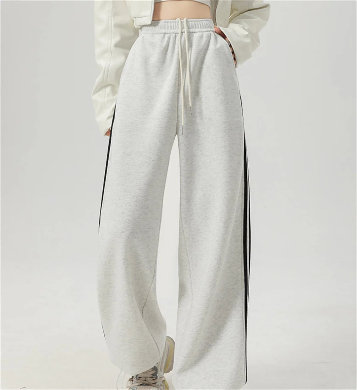 Women Stripe Chic Straight Pant Autumn Spring Retro Sports Sweatpants High Waist Color Blocked Trouseres Lady Casual Streetwear