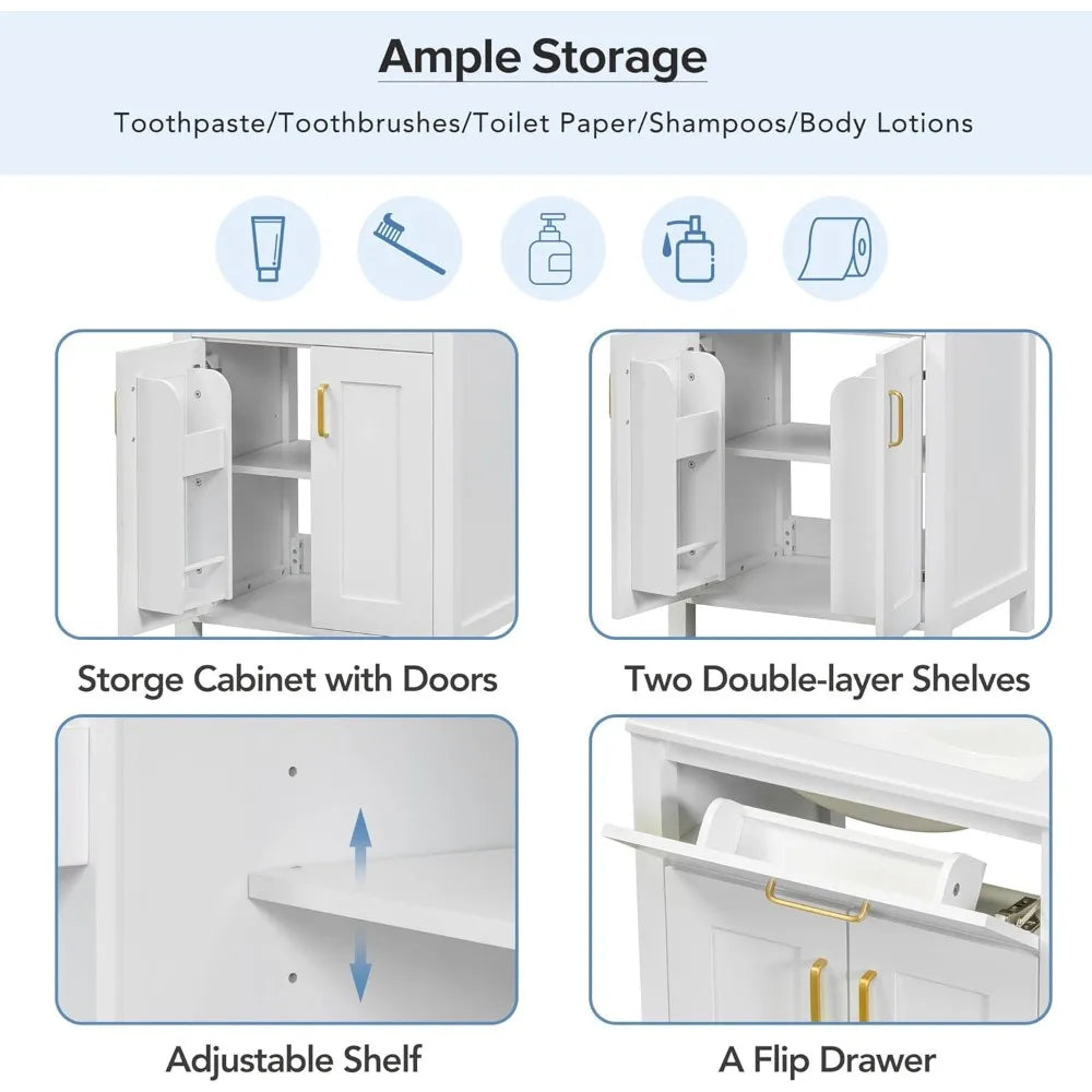 24 LUMISOL Solid Wood Bathroom Vanity Set with Sink, Soft-Close Door, Tip-Out Drawer, and Storage Racks