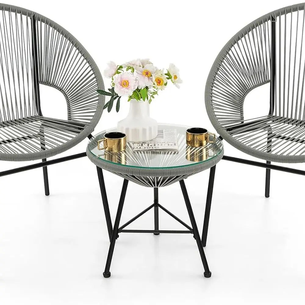 All-Weather Acapulco Patio Set with Plastic Rope Chairs and Tempered Glass Table for Outdoor Spaces (Grey)