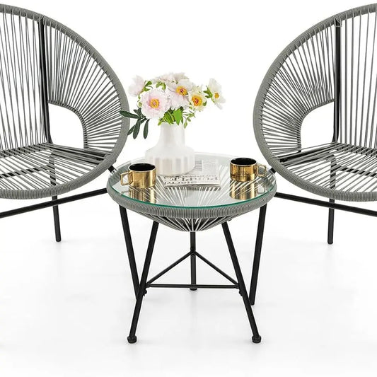 All-Weather Acapulco Patio Set with Plastic Rope Chairs and Tempered Glass Table for Outdoor Spaces (Grey)