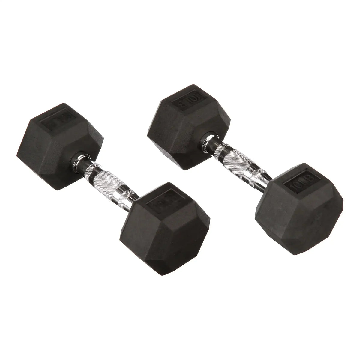 10lb Pair Black Rubber Hex Dumbbells, Non-Roll Weights for Home Gym Strength Training, Fitness & Workout Equipment