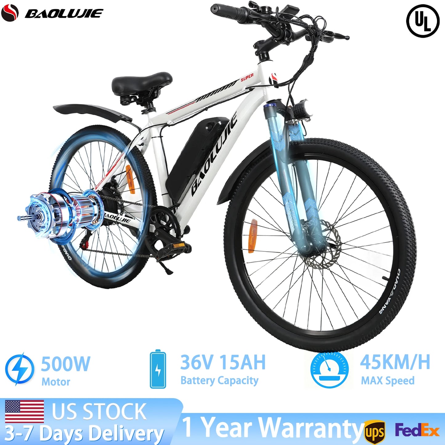 BAOLUJIE S1 Electric Bike for Adults 1000W Motor E bike 70 Miles Rang 28MPH Removable Battery Electric Bicycles【1 Year Warranty】