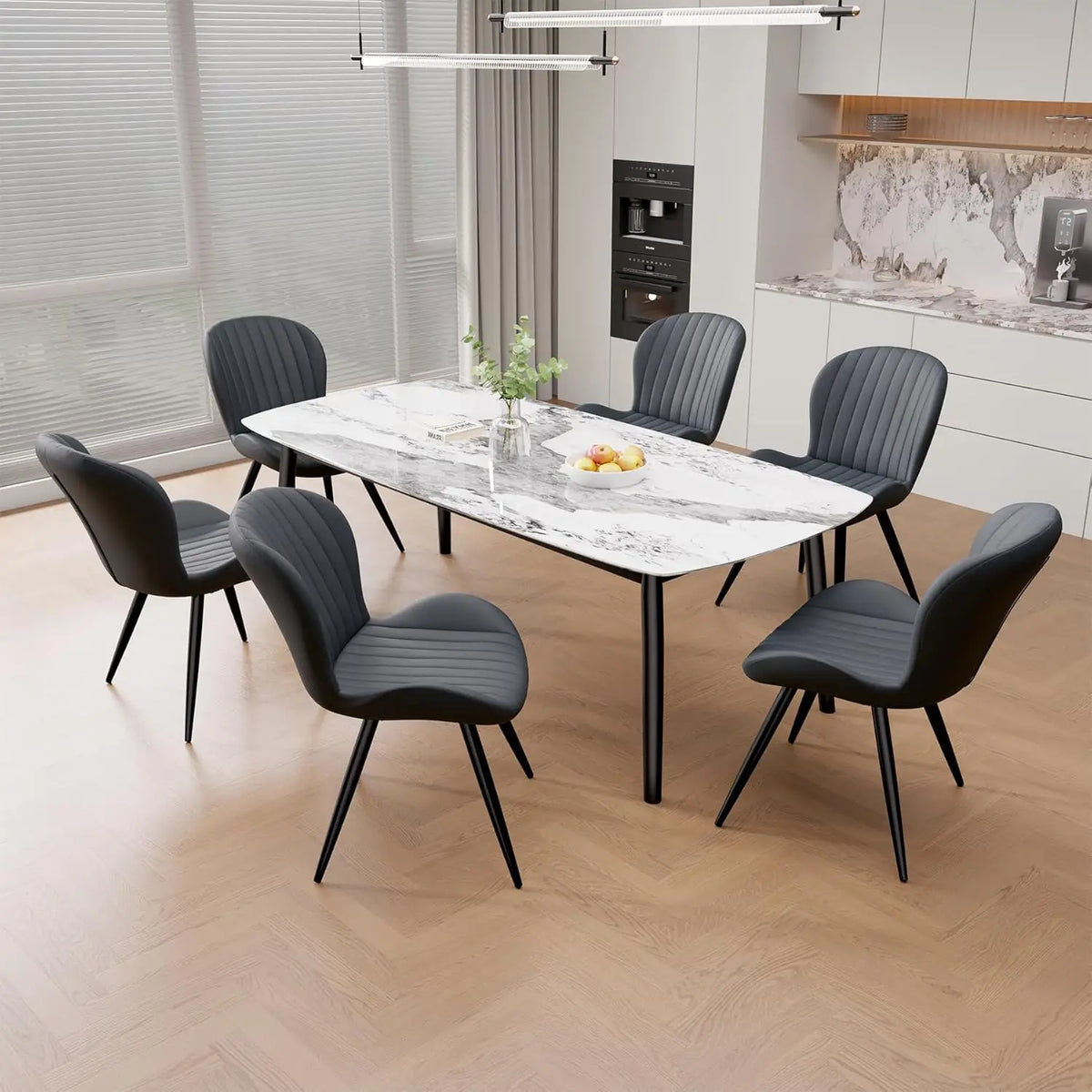 Dining Chairs Set of 6, Modern Dining Room Chairs Comfy Backrest Thick Upholstered Kitchen Chairs 19IN Height with Metal Legs