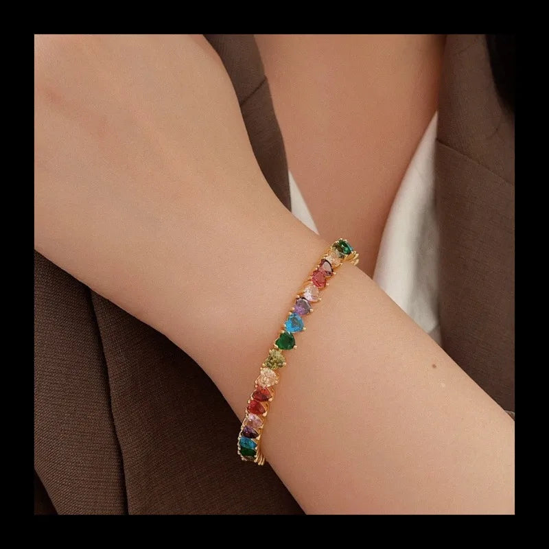Ins Merry Mini Rainbow Gemstone S925 Sterling Silver Electroplated Gold Yellow Bracelet Luxury Versatile Jewelry