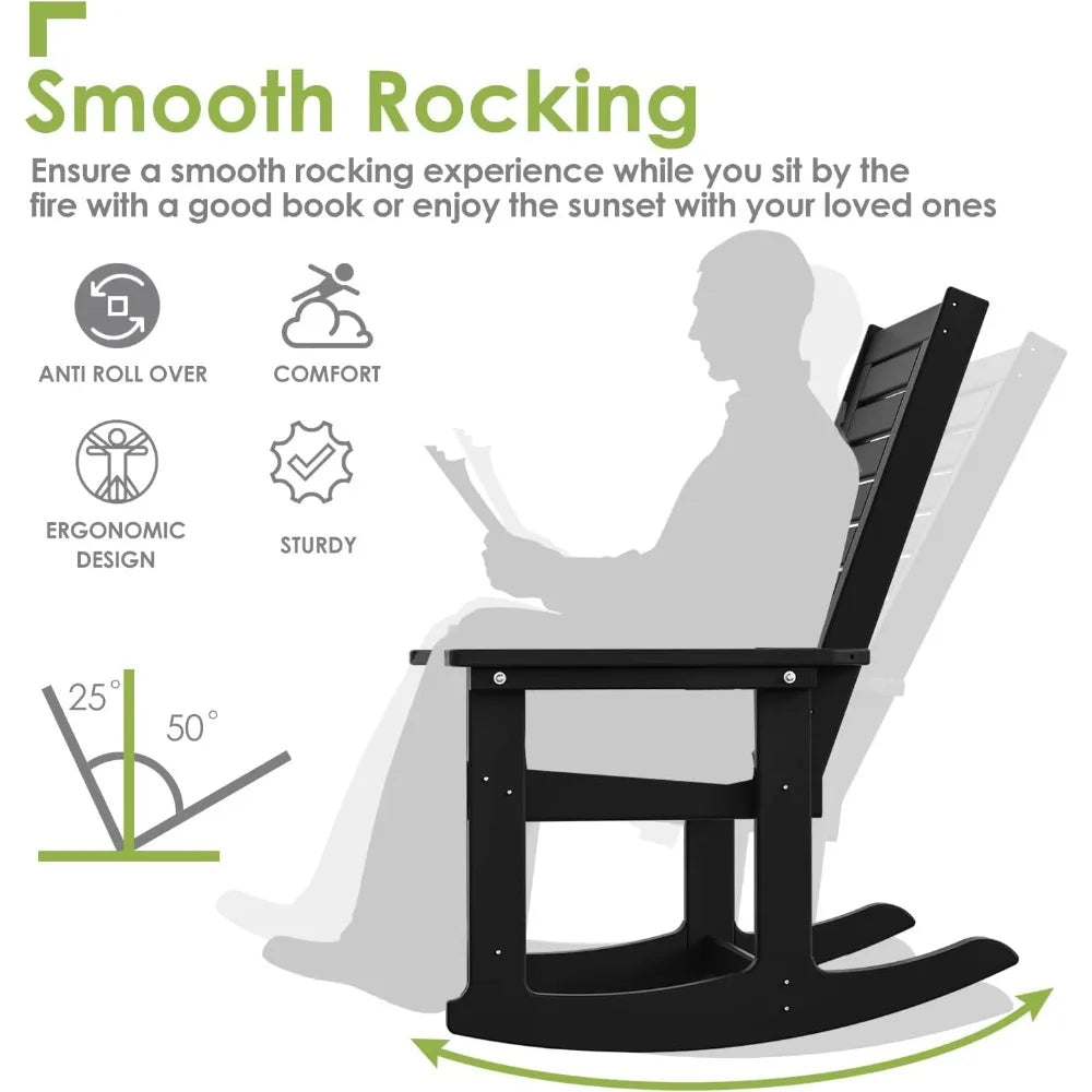 Outdoor Rocking Chairs Set of 2 Porch Rocker  HDPE Plastic Oversized Rockers High Back  Big & Tall Ladder Back for Patio Outside
