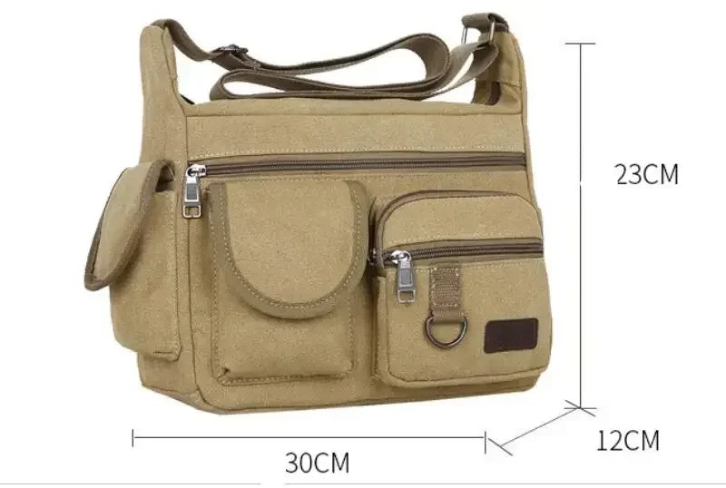 Men Canvas Shoulder Bag Travel Handbags Multifunction Messenger Bags Solid Zipper Top-handle Pack Casual Crossbody Bags Designer