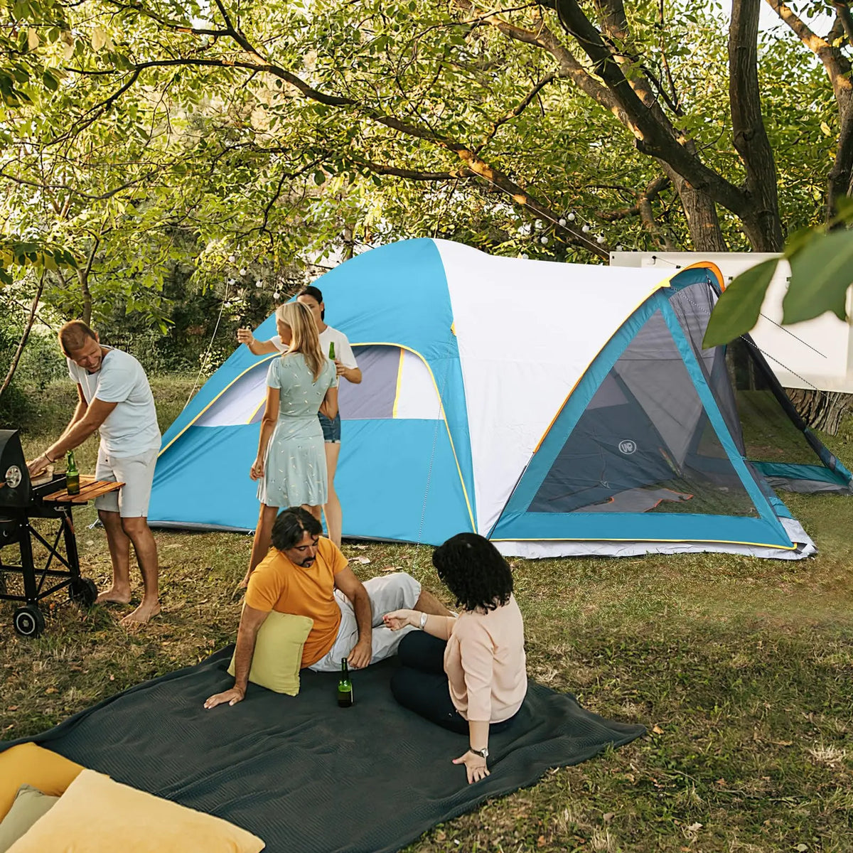 Camping Tent with Screen Room, Portable 6 Person Camping Tent, Family Dome Tent for Camping Outdoor - 14'x11'x72''(H)