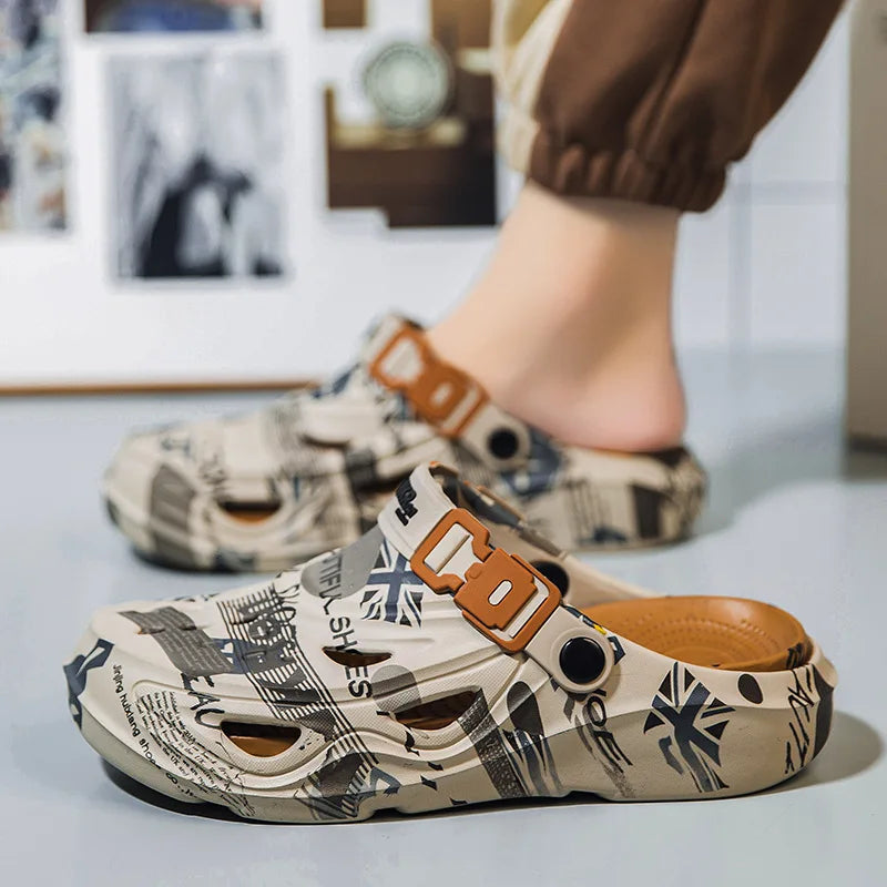 Men's Sports Sandals Eva Light Soft Comfortable Men's Beach Sandals Fashion Platform Buckle Slip-on Graffiti Slippers for Men