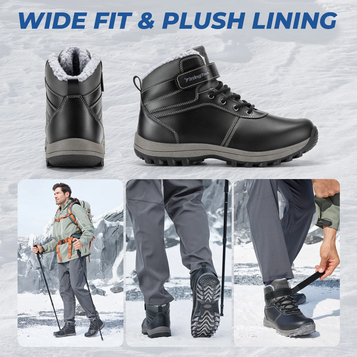 Wide Men's Winter Boots -15℃ Thick Warm Snow Boots Anti-slip Lightweight Comfortable Fur Lined Boots Outdoor Winter Shoe Men