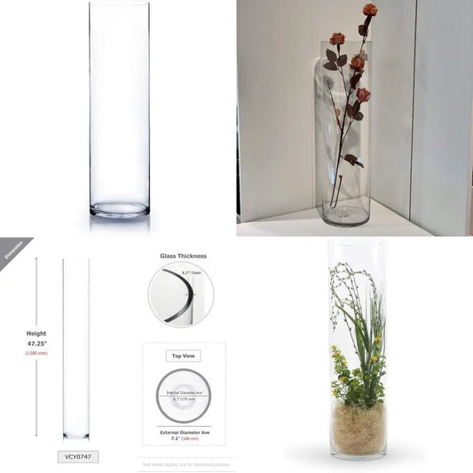 Clear Tall Cylinder Glass Vase Bulk, Open Width 7, Height 26, Large Floral Container, Planter, Centerpieces for Wedding Parties
