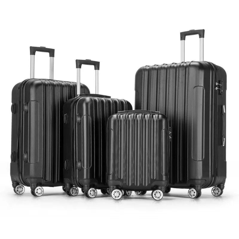 4 Piece Luggage Set Travel Lightweight Suitcases with Rolling Wheels Black